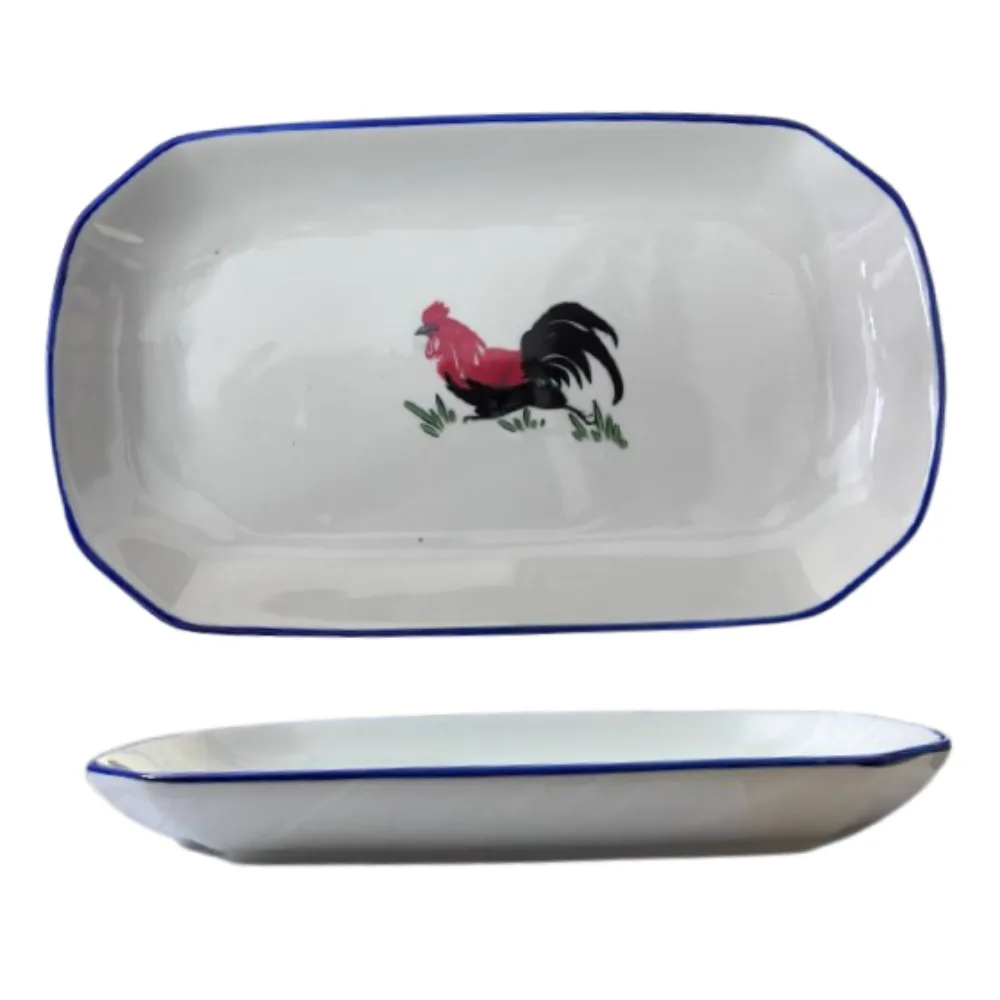 11.4" Traditional Rooster Oblong Plate With Edge