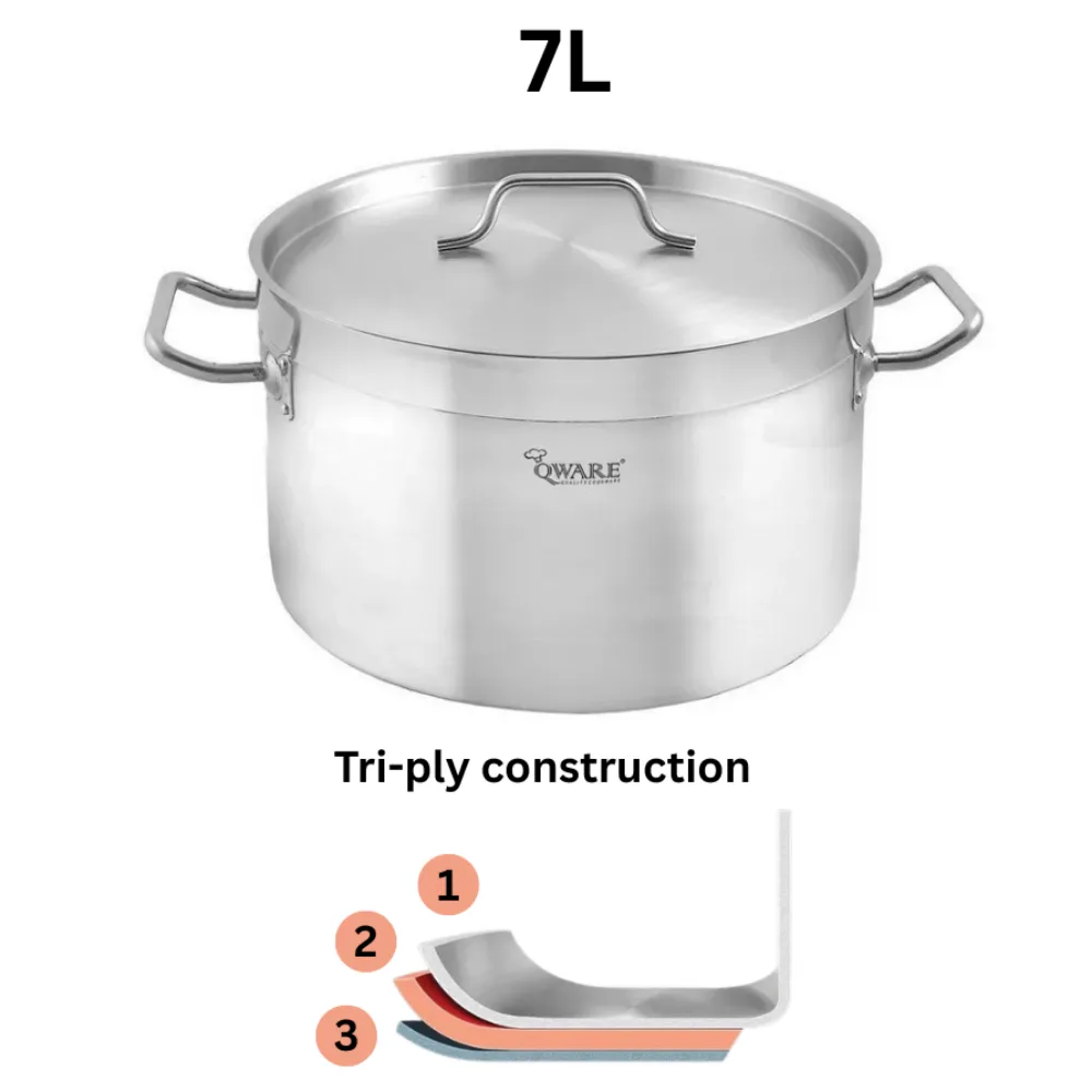 Qware 2615-D 7L Stainless Steel Sandwich Bottom Sauce Pot with Lid