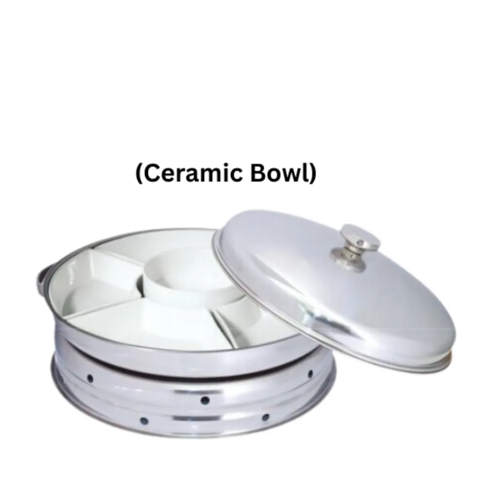 18.0 S/S Dome Round Chafing Dish with High Stand (Ceramic Bowl)