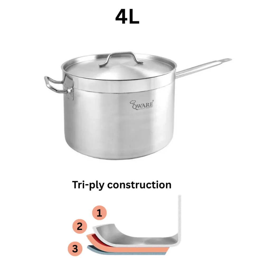 Qware 22135 4L Stainless Steel Sandwich Bottom Sauce Pan with Lid