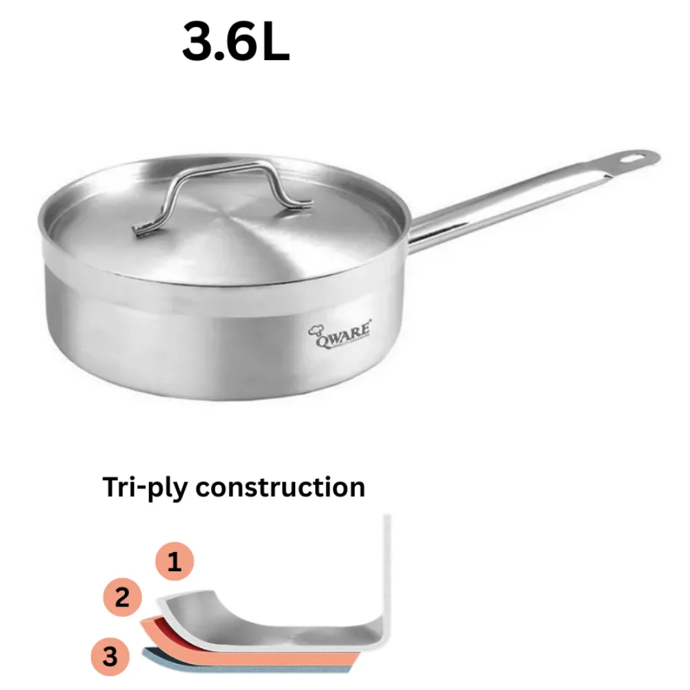 Qware 2480 3.6L Stainless Steel Sandwich Bottom Sauce Pan with Lid