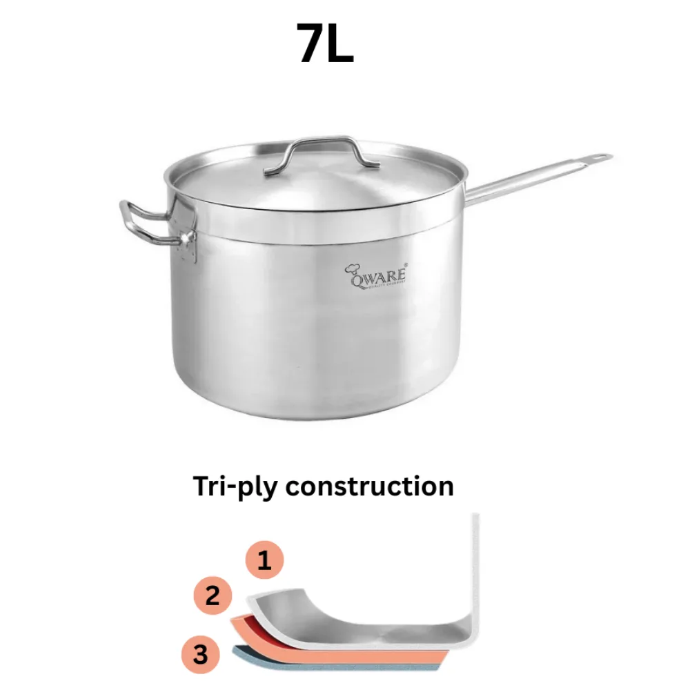 Qware 2615 7L Stainless Steel Sandwich Bottom Sauce Pan with Lid