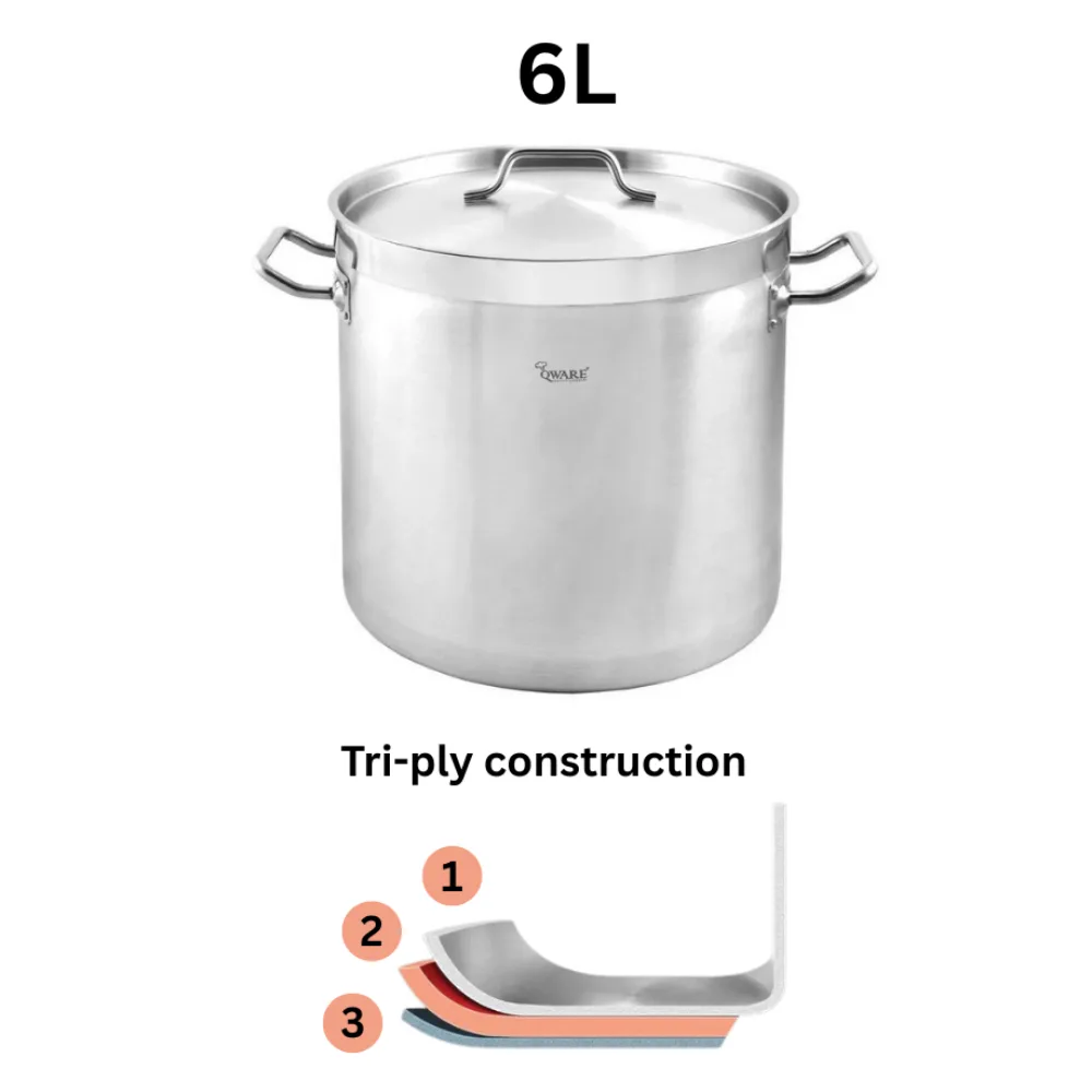 Qware 2020 6L Stainless Steel Sandwich Bottom Stock Pot with Lid
