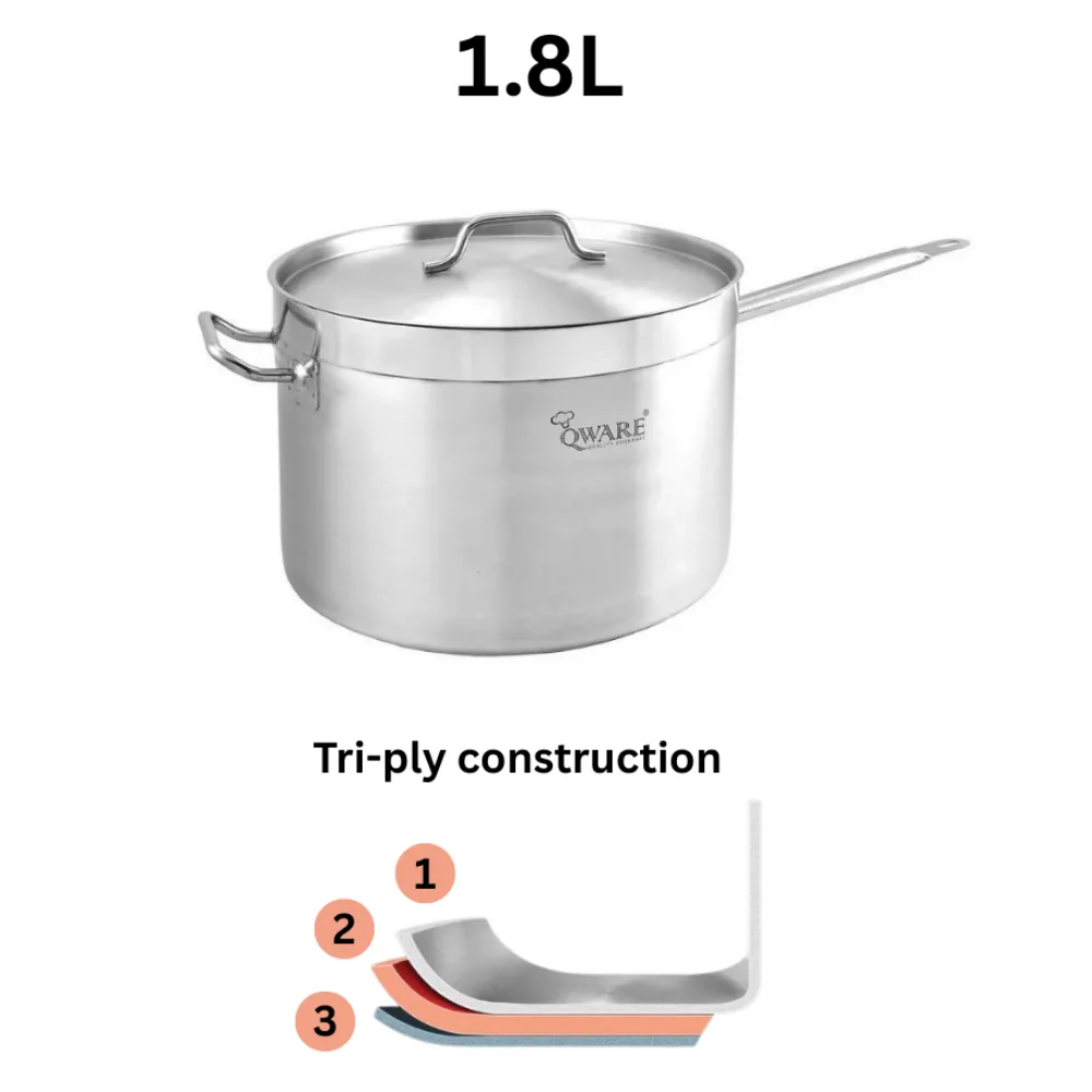 Qware 1610 1.8L Stainless Steel Sandwich Bottom Sauce Pan with Lid