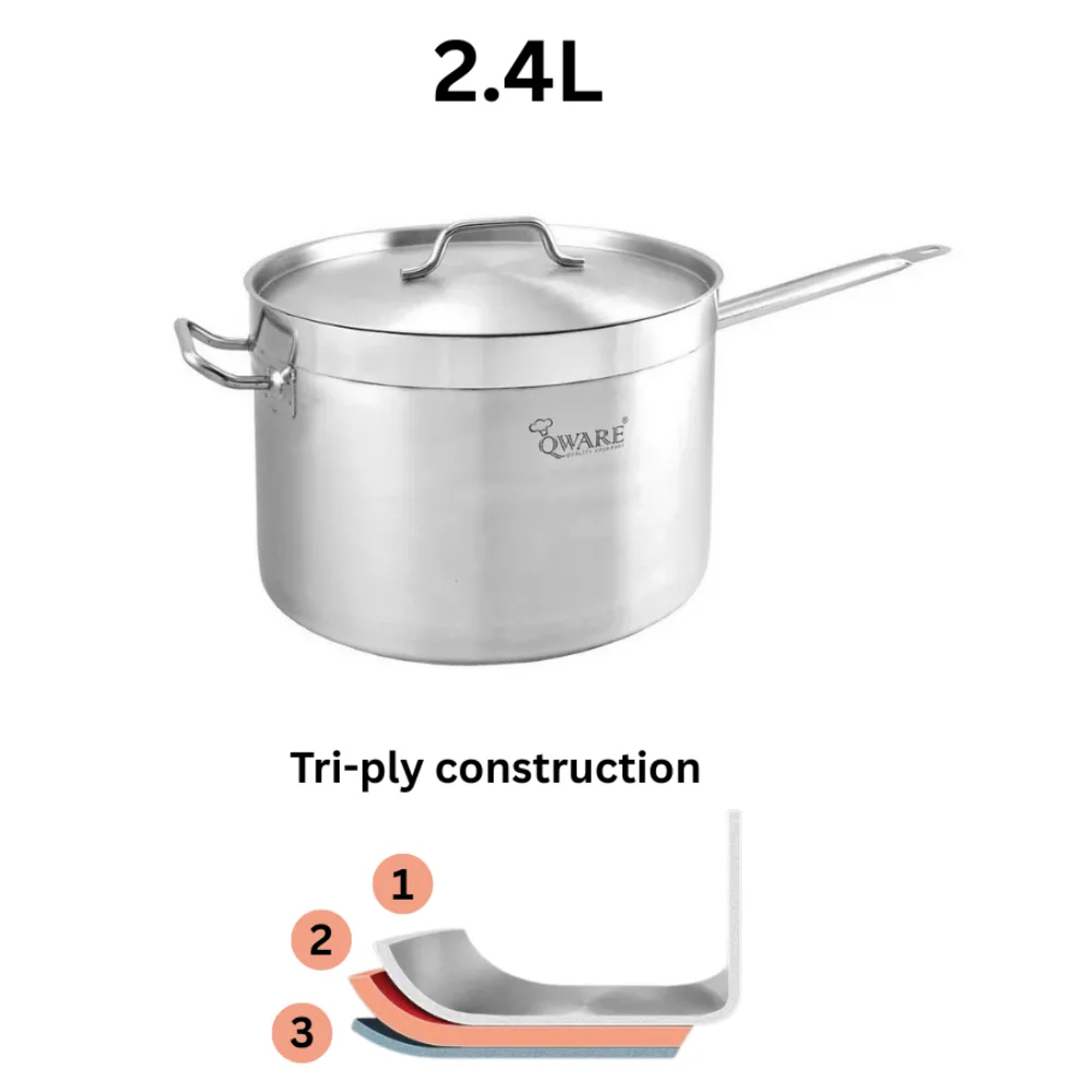 Qware 1811 2.4L Stainless Steel Sandwich Bottom Sauce Pan with Lid