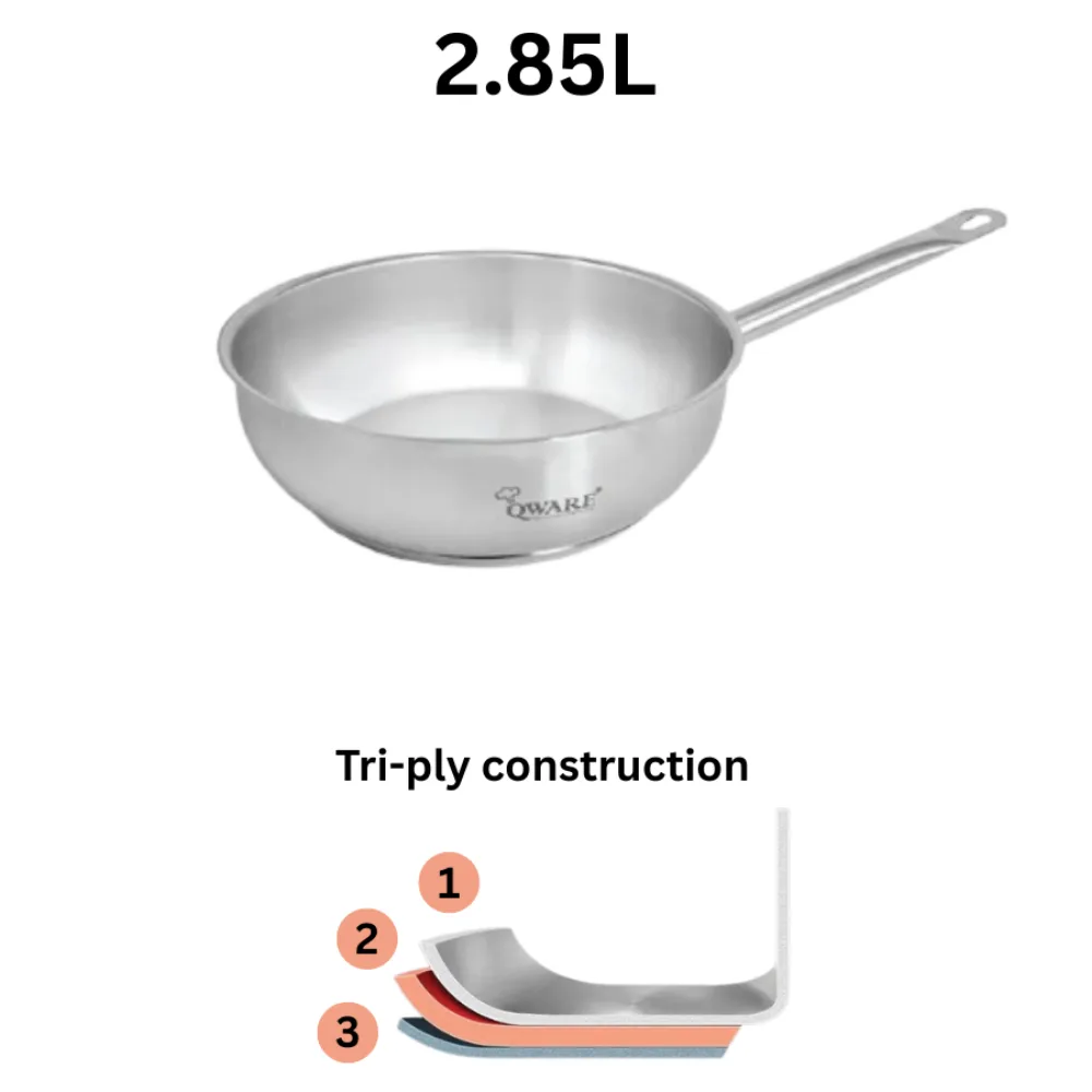 Qware 2480 2.85L Stainless Steel Sandwich Bottom Curved Saute Pan