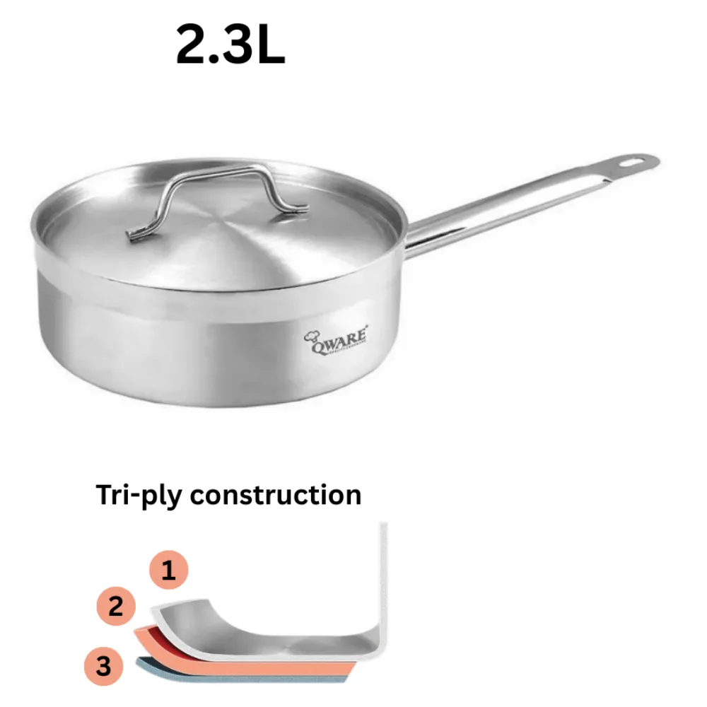 Qware 2275 2.3L SStainless Steel Sandwich Bottom Sauce Pan with Lid