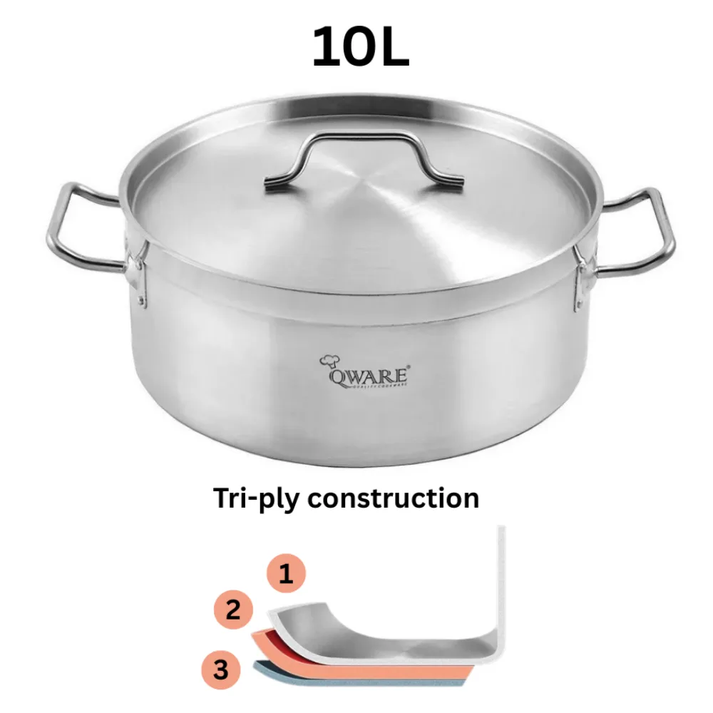 Qware 3212 10L Stainless Steel Sandwich Bottom Casserole Pot with Lid