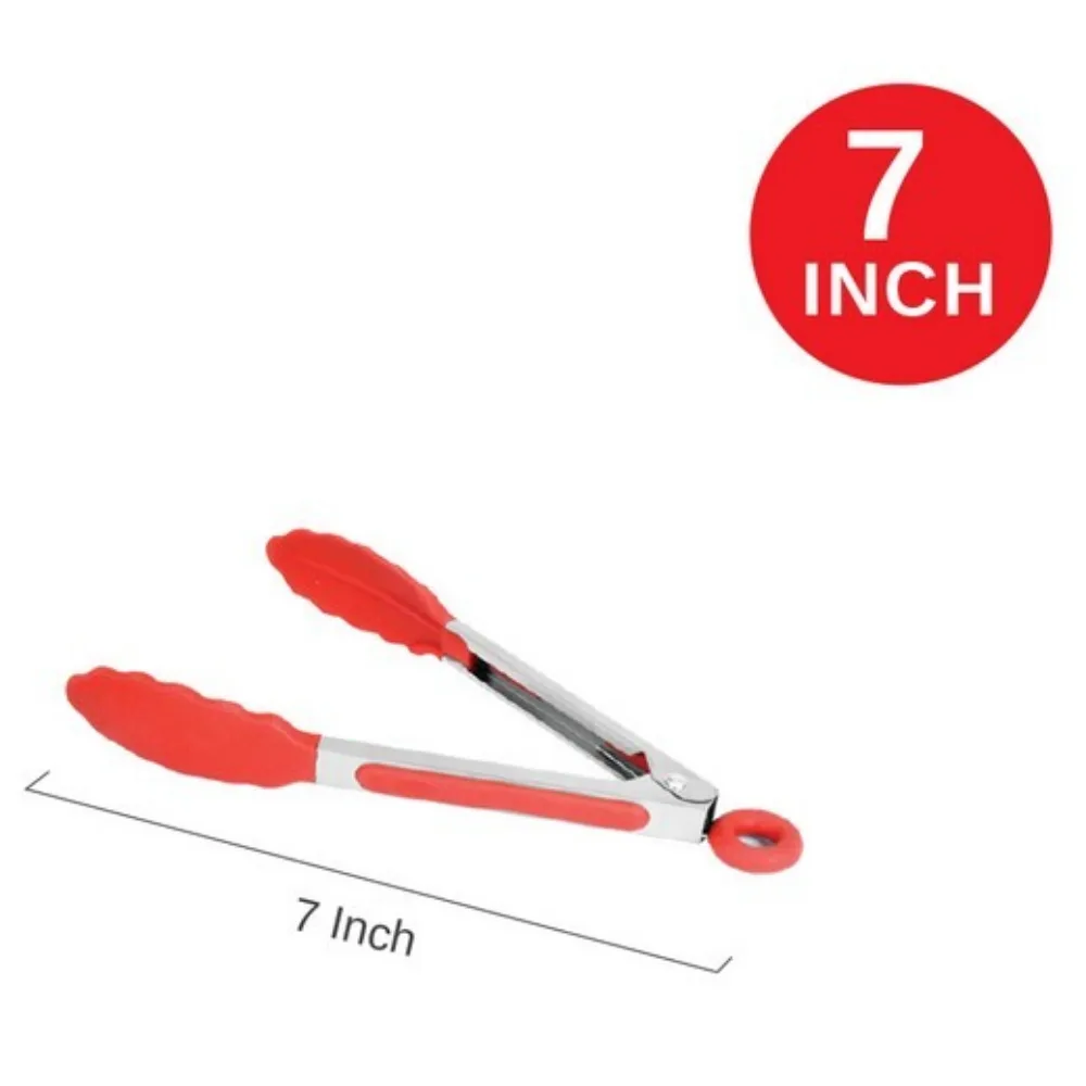 Qware 7" Stainless Steel Silicone Tip Locking Food Tongs