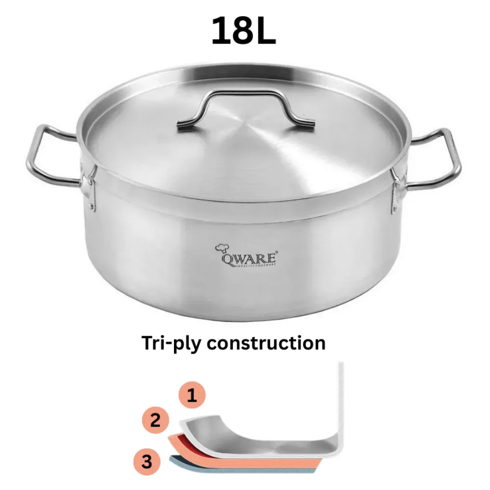 Qware 4015 18L Stainless Steel Sandwich Bottom Casserole Pot with Lid