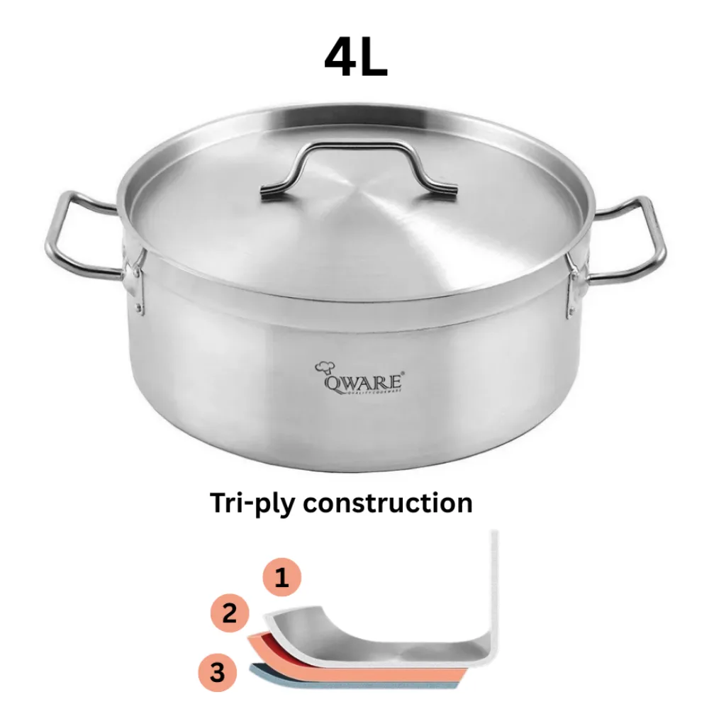 Qware 2590 4L Stainless Steel Sandwich Bottom Casserole Pot with Lid