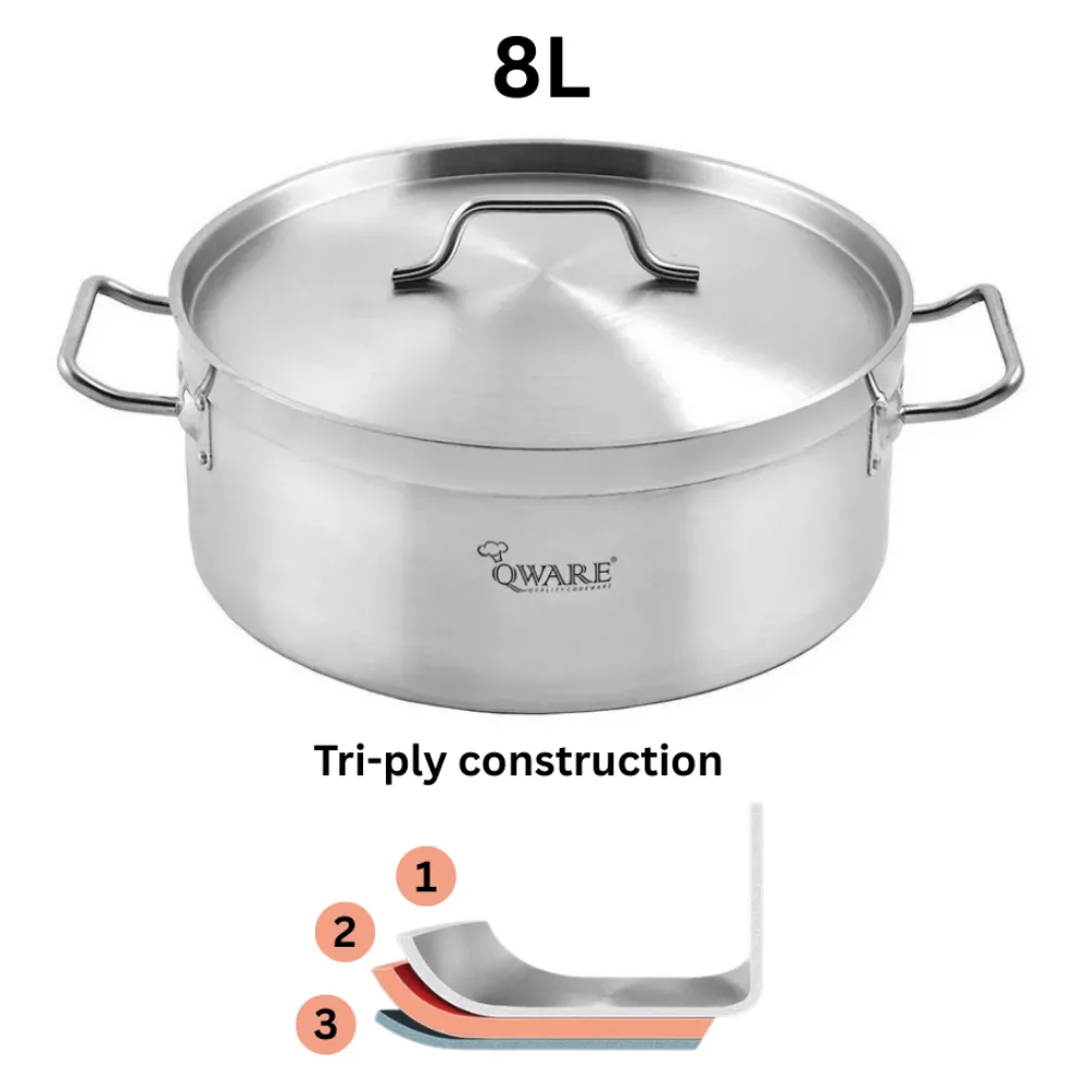 Qware 3011 8L Stainless Steel Sandwich Bottom Casserole Pot with Lid