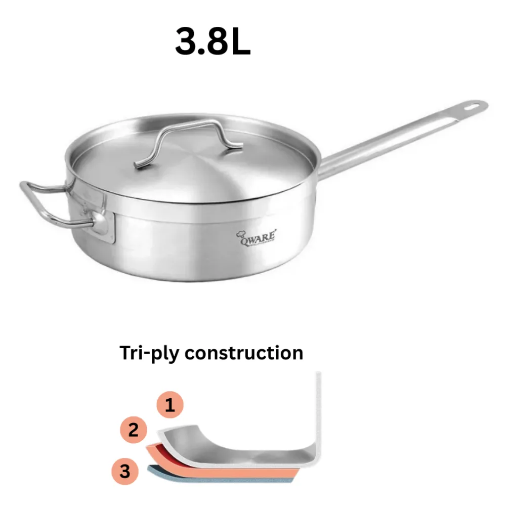 Qware 2685 3.8L Stainless Steel Sandwich Bottom Sauce Pan with Lid