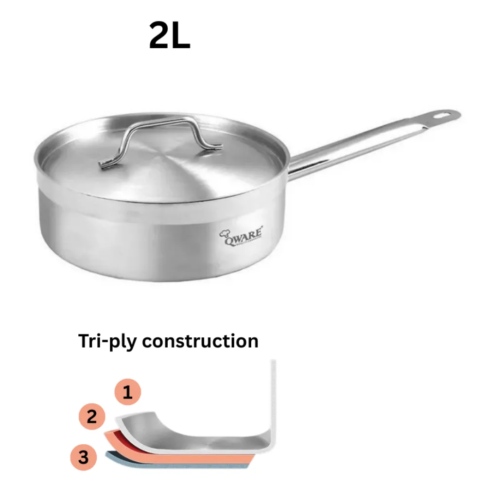 Qware 2070 2L Stainless Steel Sandwich Bottom Sauce Pan with Lid