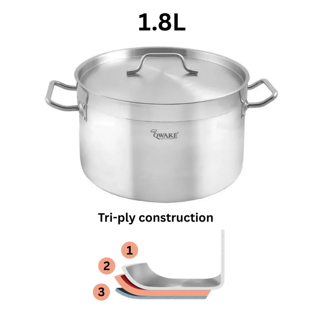 Qware 1610-D 1.8L Stainless Steel Sandwich Bottom Sauce Pot with Lid