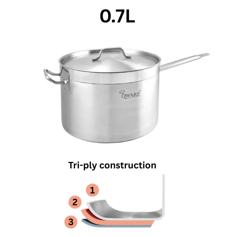 Qware 1275 0.7L Stainless Steel Sandwich Bottom Sauce Pan with Lid