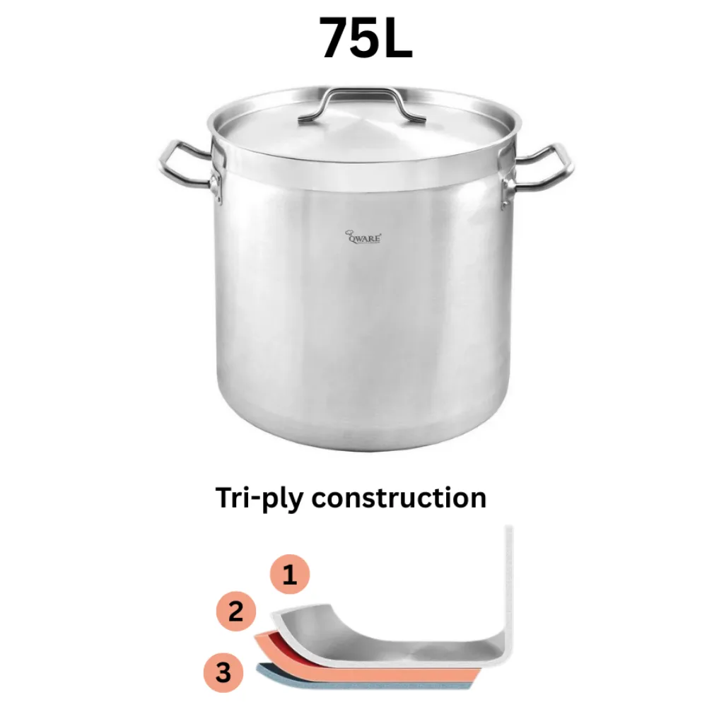 Qware 4545 75L Stainless Steel Sandwich Bottom Stock Pot with Lid