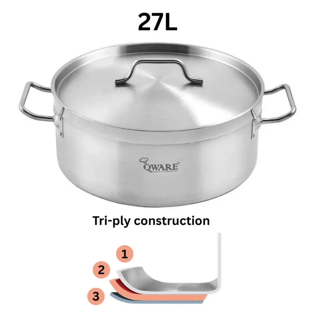 Qware 4517 27L Stainless Steel Sandwich Bottom Casserole Pot with Lid