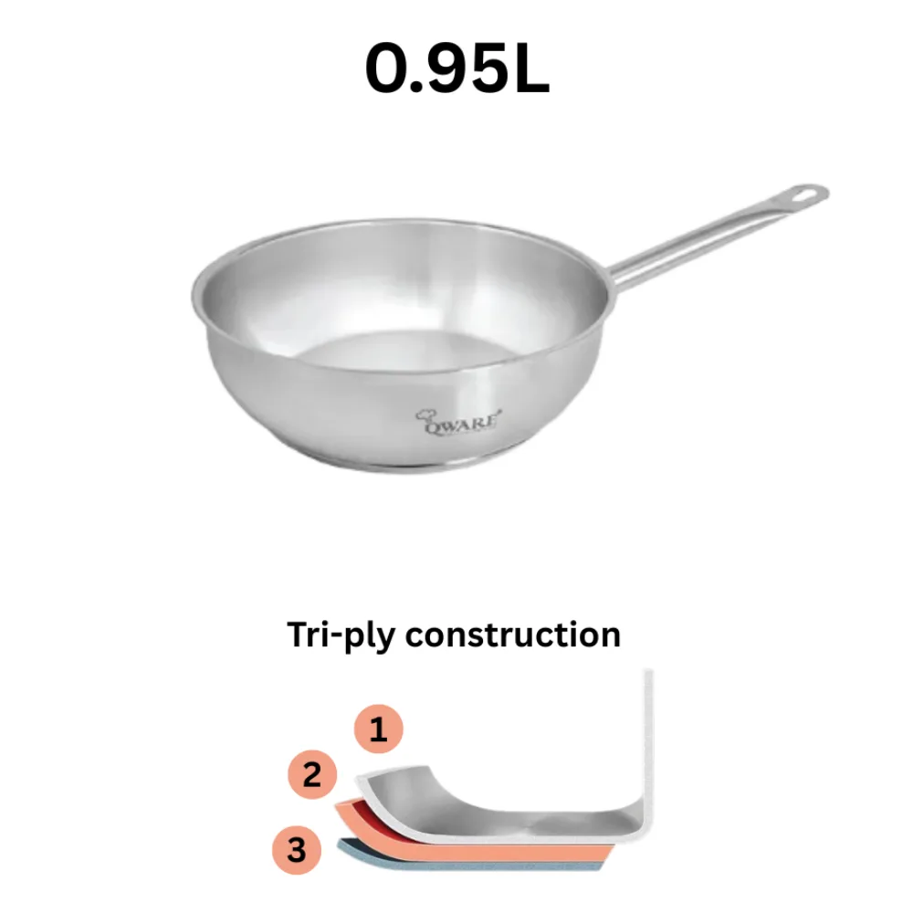 Qware 1665C Stainless Steel Sandwich Bottom Curved Saute Pan