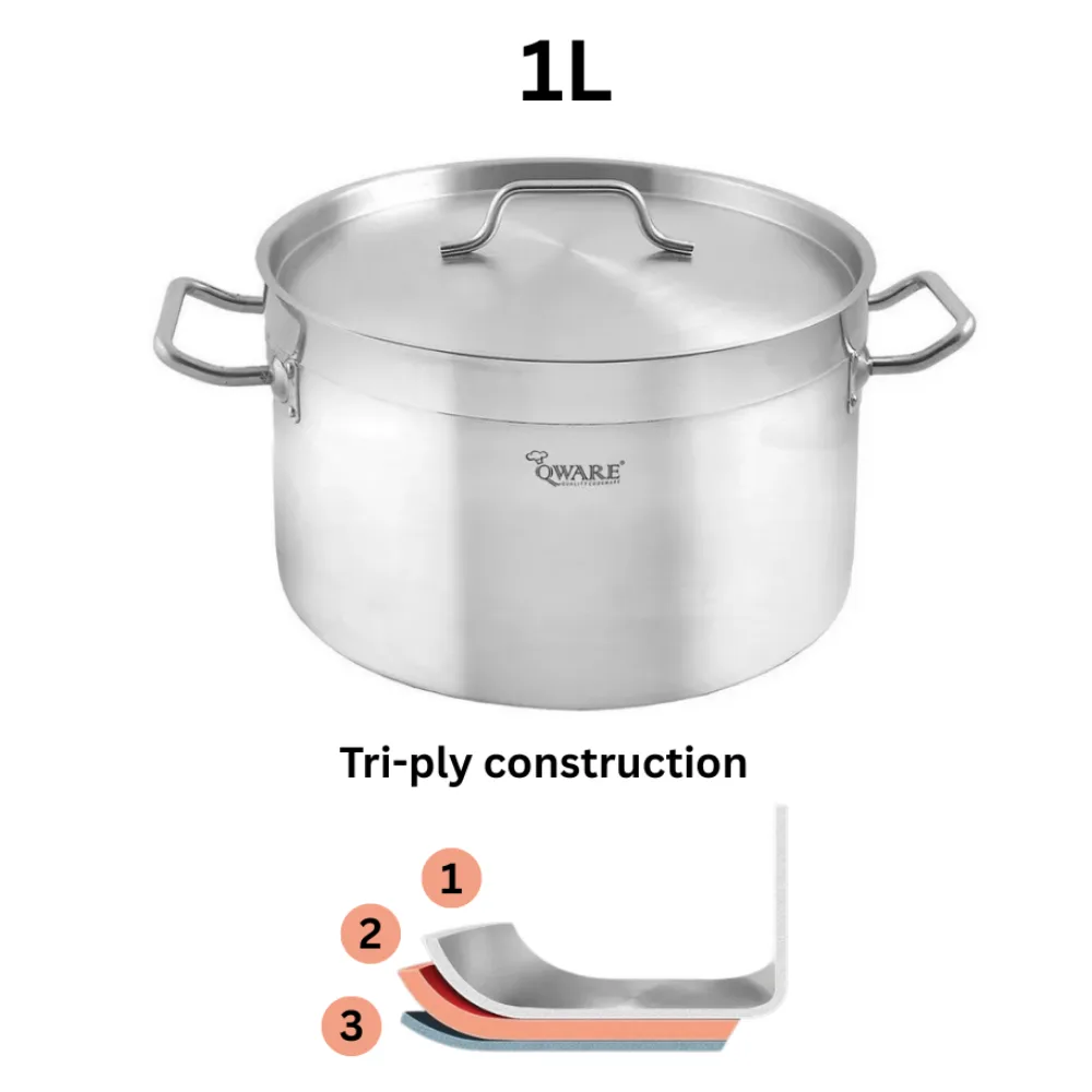 Qware 1485-D 1L Stainless Steel Sandwich Bottom Sauce Pot with Lid