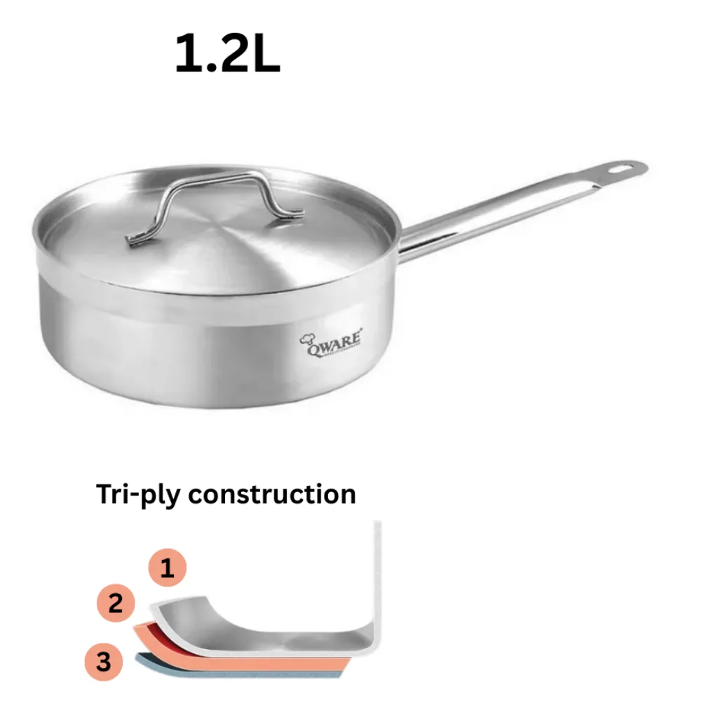 Qware 1865 1.2L Stainless Steel Sandwich Bottom Sauce Pan with Lid