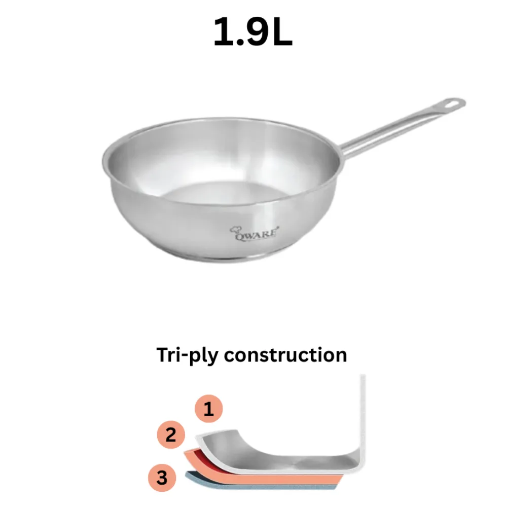 Qware 2070C 1.9L Stainless Steel Sandwich Bottom Curved Saute Pan