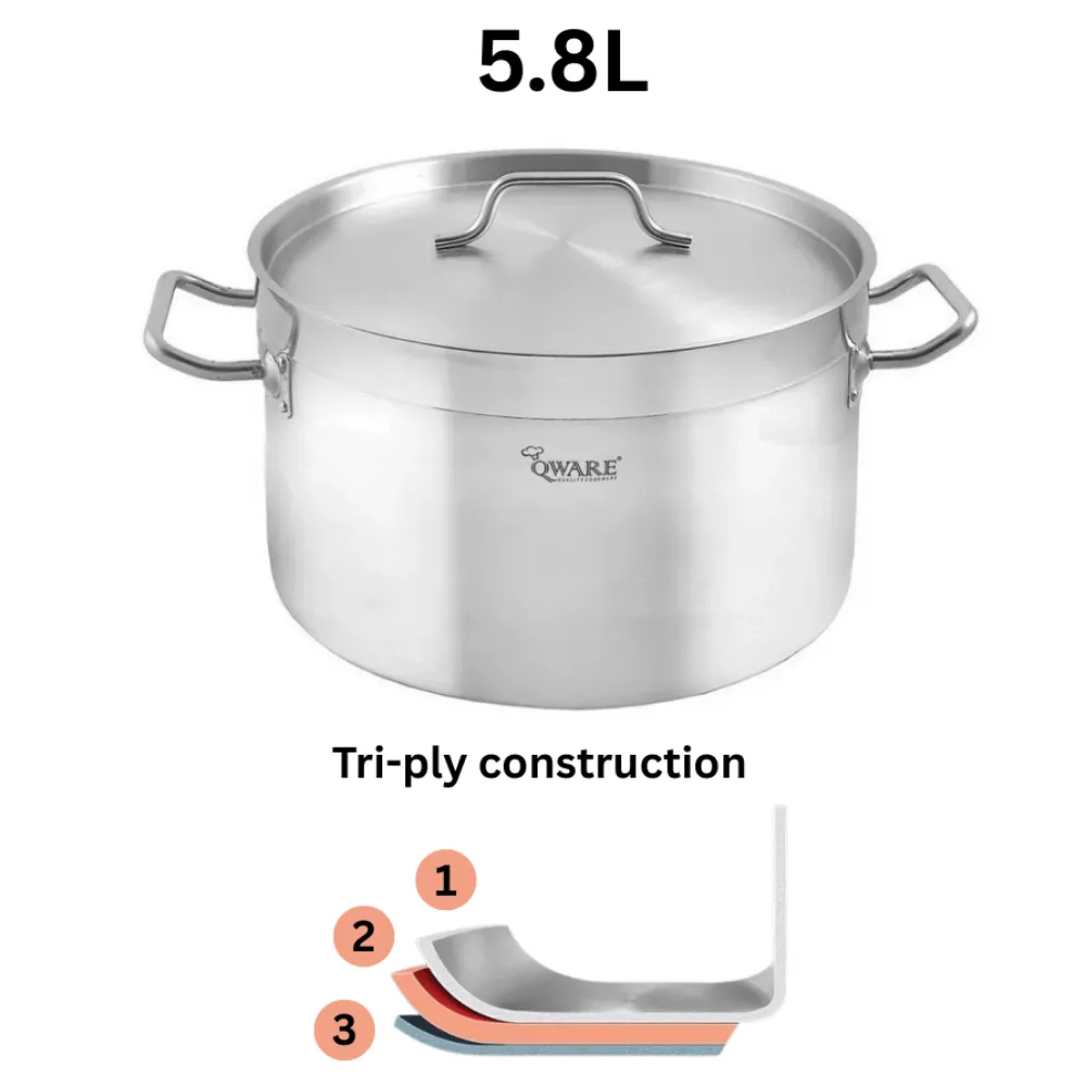 Qware 2414-D 5.8L Stainless Steel Sandwich Bottom Sauce Pot with Lid