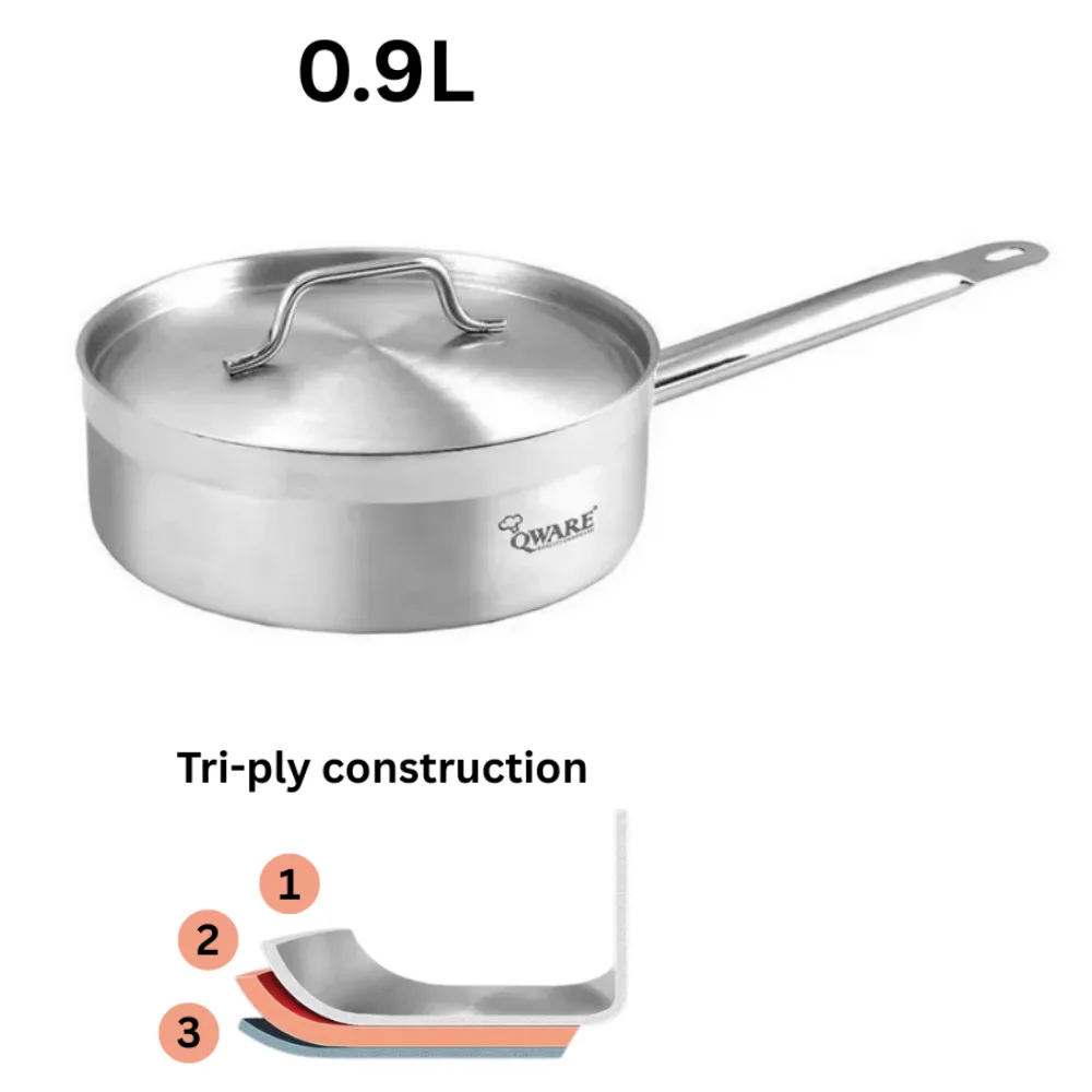 Qware 1660 0.9L Stainless Steel Sandwich Bottom Sauce Pan with Lid