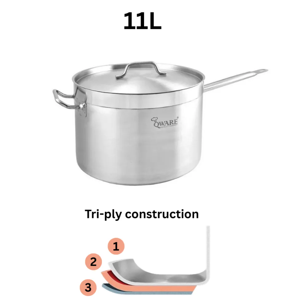 Qware 3018 11L Stainless Steel Sandwich Bottom Sauce Pan with Lid